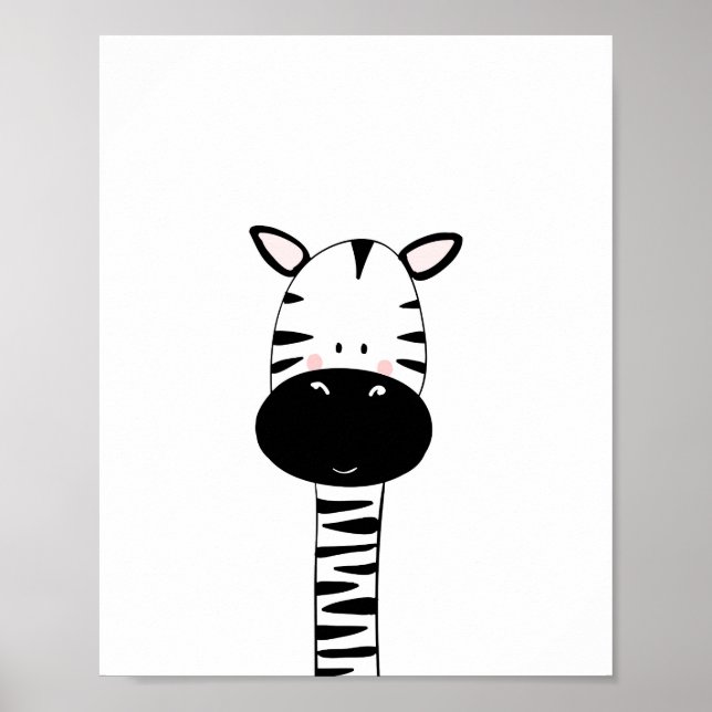 Póster Zebra Nursera Imprimir zoológico moderno en blanco (Frente)