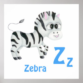 Póster Zebra personalizar ABC: Letra Z - Añadir tu nombre
