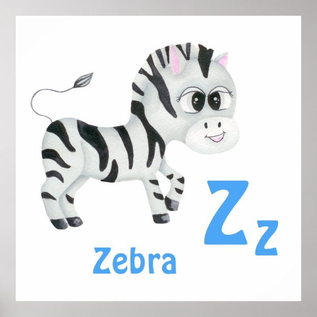 Póster Zebra personalizar ABC: Letra Z - Añadir tu nombre (Frente)