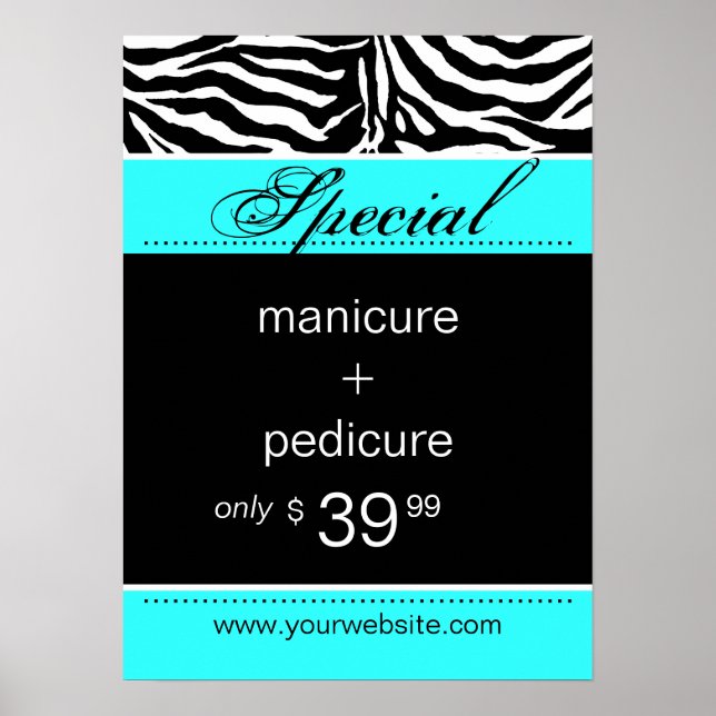 Póster Zebra Salon Spa Poster Trendy Turquoise Blue (Frente)