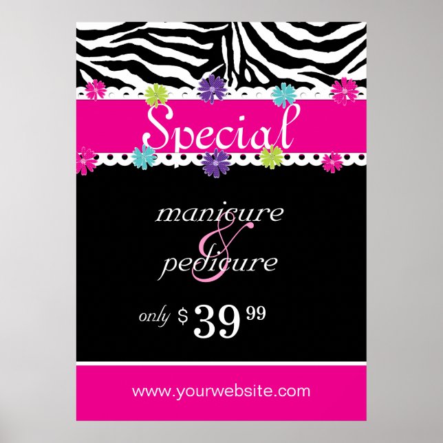Póster Zebra Salon Spa Trendy Daisy Rosa Spring Sale (Frente)