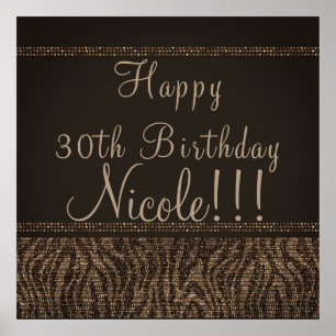 Póster Zebra Sparkle Brown Gold Glam Chic Party Banner