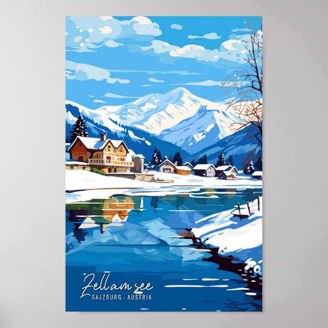Póster Zell am see Salzburg Austria Travel Ilustracion (Frente)