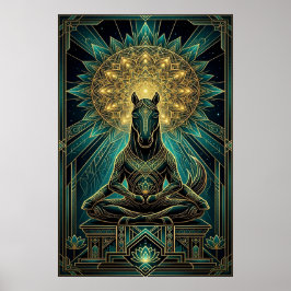 Póster Zen Art Deco Horse Silhouette Spiritual Gold