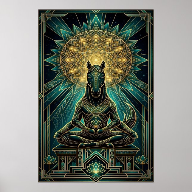 Póster Zen Art Deco Horse Silhouette Spiritual Gold (Frente)