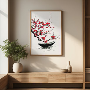 Póster Zen Bot & Blossom arte en la pared de tinta Minima