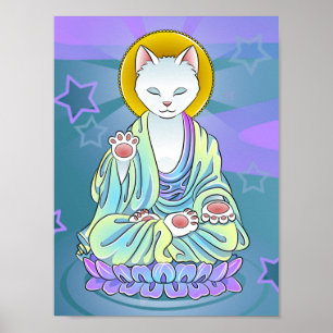 Póster Zen de Buda del gato del maullido de la serenidad
