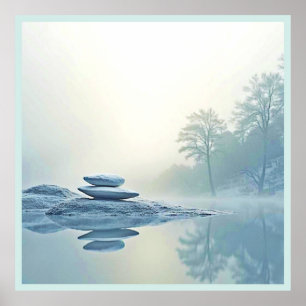 Póster Zen de invierno: equilibrio de lago de niebla