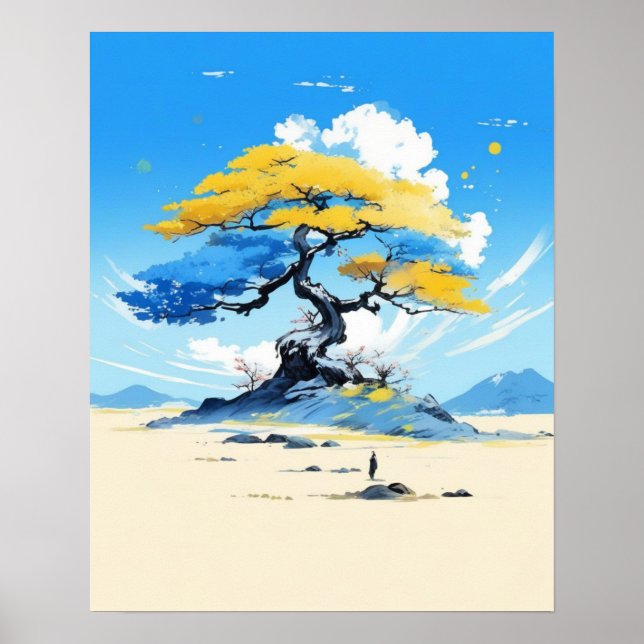 Póster Zen Solitude: Minimalist Golden Tree  (Frente)