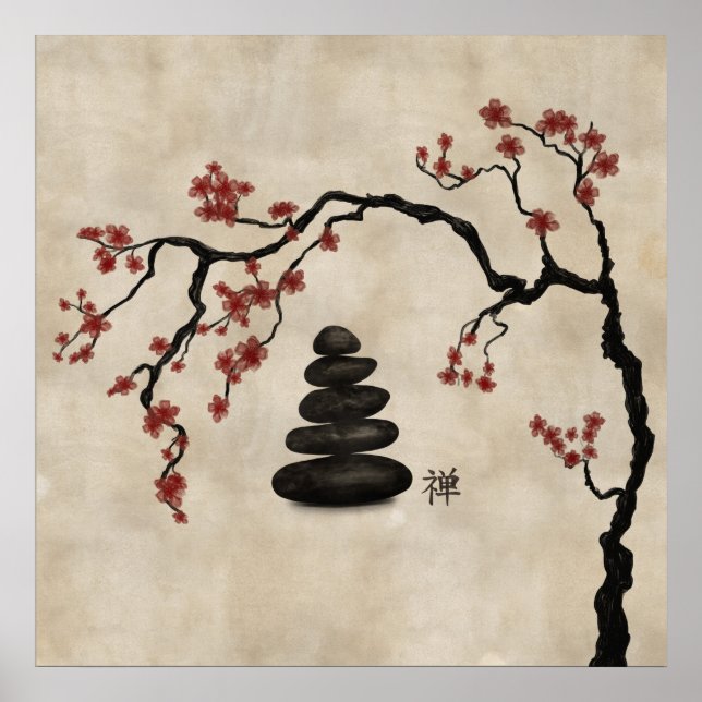 Póster Zen stones Sakura Tree (Frente)