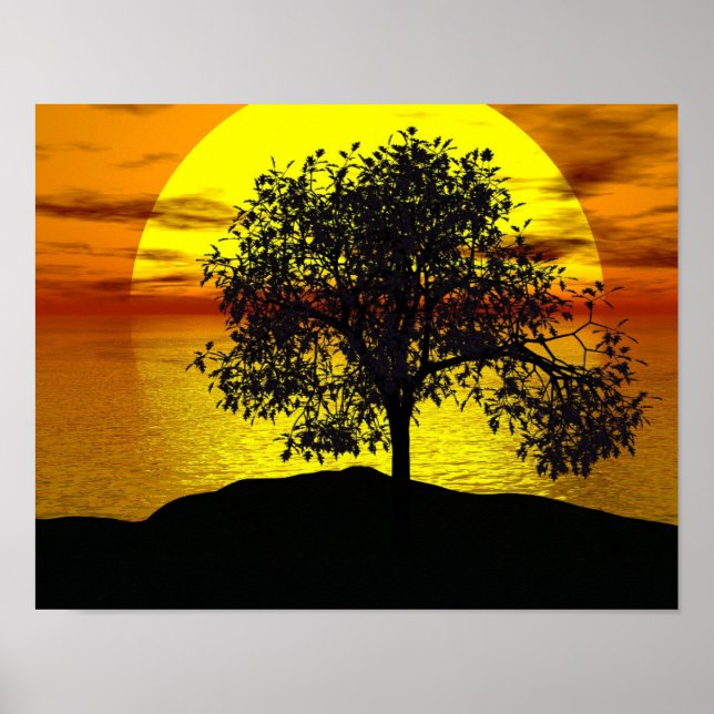 Póster Zen Tree Sunset Naranja Amarillo Amor Pacífico (Frente)