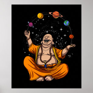 Póster Zen Yoga Buda malabarillando planetas espaciales m