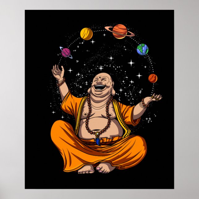 Póster Zen Yoga Buddha Malabando Planetas Espaciales Medi (Frente)