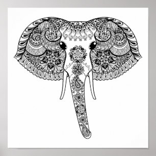 Póster Zentangle inspiró el elefante indio
