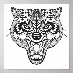 Póster Zentangle inspiró el lobo