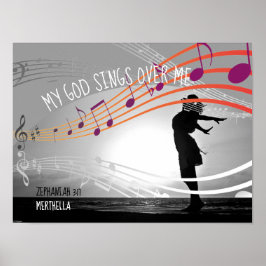 Póster Zeph 3:17 MI DIOS CANTA SOBRE MÍ GRIS Personalizad