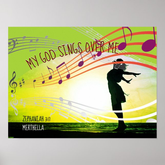 Póster Zeph 3:17 MI DIOS CANTA SOBRE MÍ VERDE Personaliza (Frente)