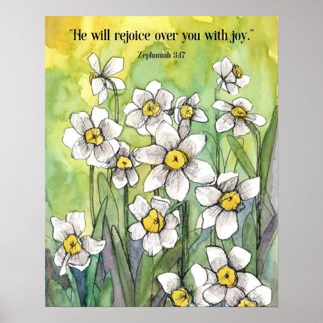 Póster Zephaniah Scripture Rejoice Over You Daffodils   (Frente)