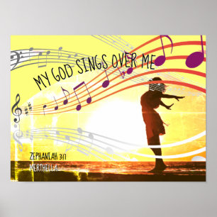 Póster Zephanías 3:17 MI DIOS CANTA AMARILLO personaliz
