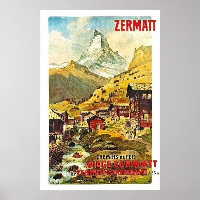 Póster Zermat, cima de montaña, Suiza, cosecha de verano (Frente)