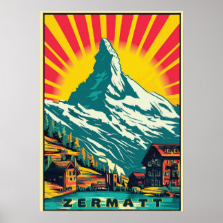 Póster Zermatt, Matterhorn, Suiza, Poster de esquí