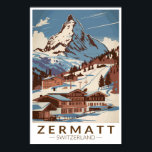 Póster Zermatt Suiza Ilustracion Viaje Retro<br><div class="desc">Diseño de viaje vectorial retro Zermatt. Zermatt,  en el cantón de Valais,  en el sur de Suiza,  es una estación de montaña famosa por el esquí,  la escalada y el senderismo.</div>