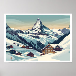 Póster Zermatt, Suiza Matterhorn Vintage