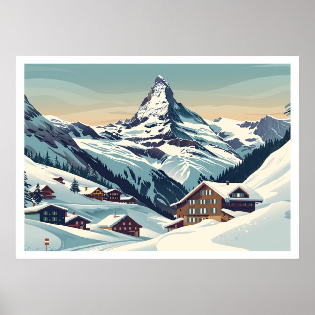 Póster Zermatt, Suiza Matterhorn Vintage (Frente)