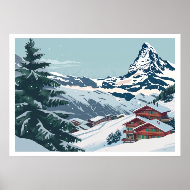 Póster Zermatt, Suiza Matterhorn Vintage (Frente)
