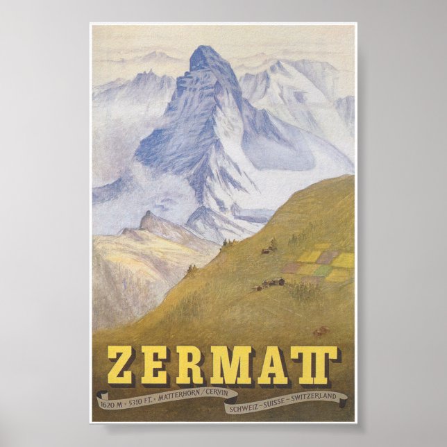 Póster Zermatt Suiza Matterhorn Vintage Travel (Frente)