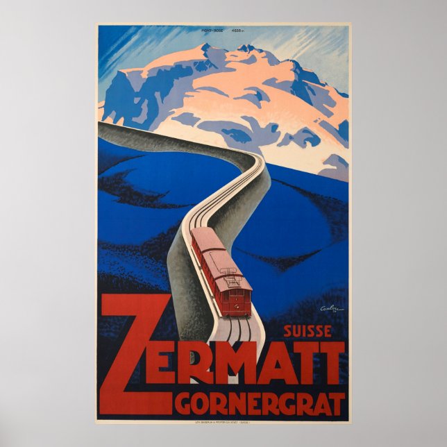 Póster Zermatt Suiza Vintage Travel Poster (Frente)