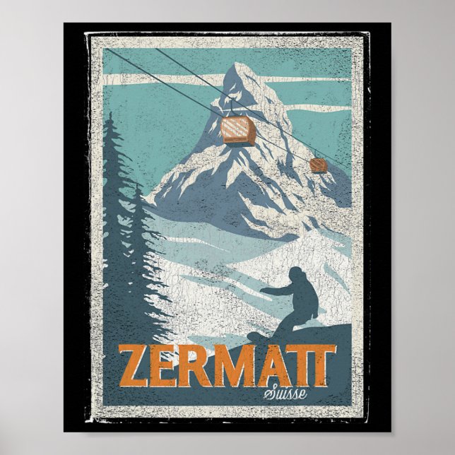 Póster Zermatt Switzerland Winter Skiing Snowboarding Ski (Frente)