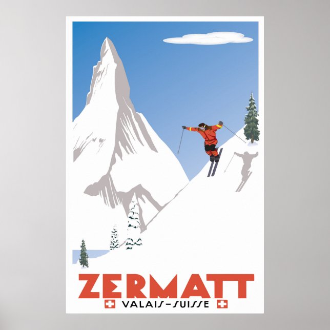 Póster Zermatt,Valais, Switzerland, Ski Poster (Frente)