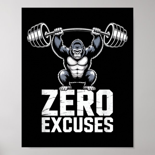 Póster Zero Excuses Gorilla Gym Motivational Workout  (Frente)