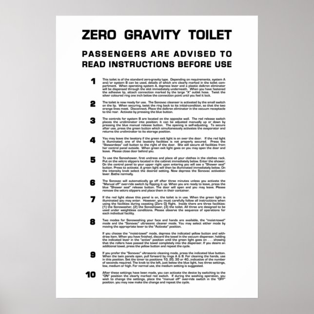 Póster Zero Gravity Bathroom  Full black text (Frente)