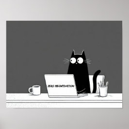 Póster Zero Meowtivation Cat – Funny Lazy Work Cartoon