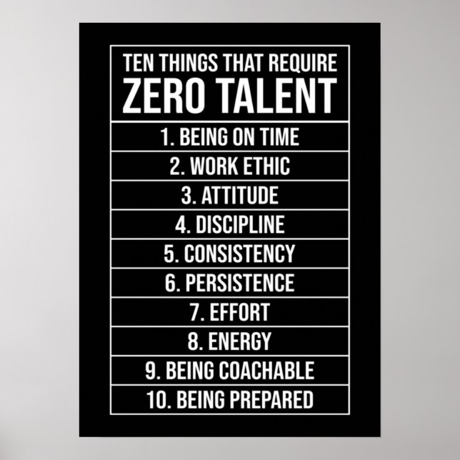 Póster Zero Talent Required - Success Motivational (Frente)