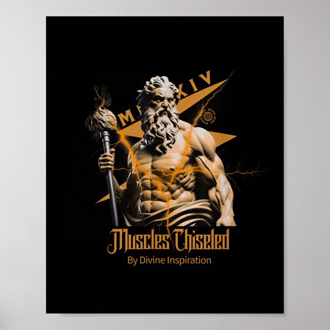 Póster Zeus Greek Gods Thunder Mythology Gym Fitness Moti (Frente)