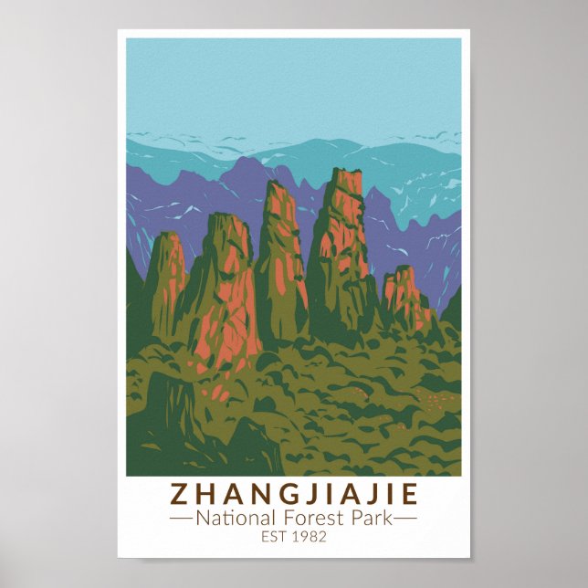 Póster Zhangjiajie National Forest China Travel Art Retro (Frente)