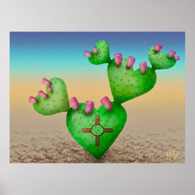 Póster Zia Sun Heart Nopales Desert Scene Nuevo México (Frente)