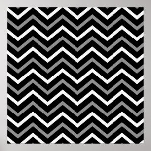 Póster Zigzag blanco y gris negro moderno del modelo de