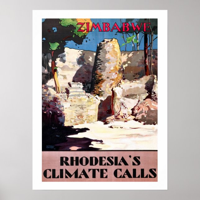 Póster Zimbabue, las llamadas climáticas de Rodesia, cose (Frente)