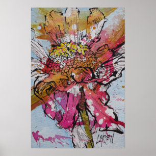 Póster Zinnia 001 en declive / Artista Larry Lerew