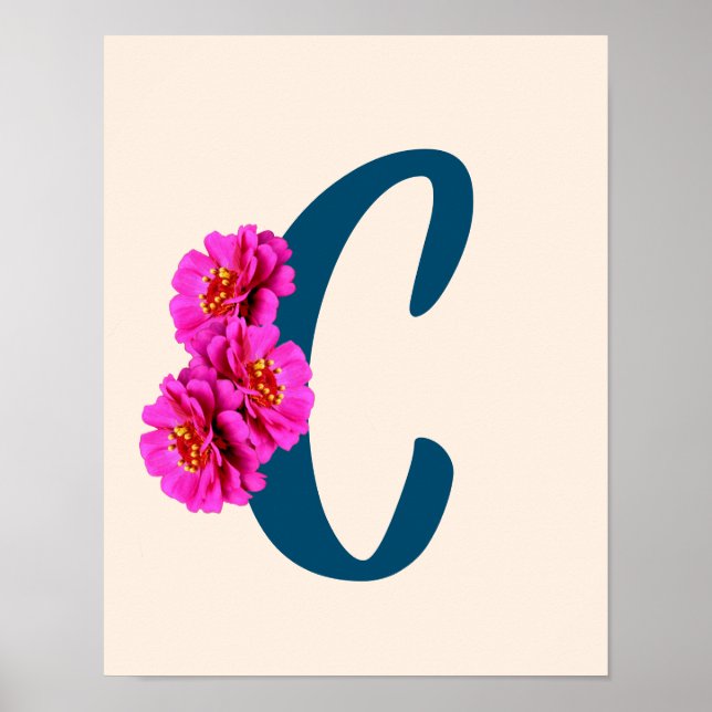 Póster Zinnia Flowers Monogram Initial C  (Frente)