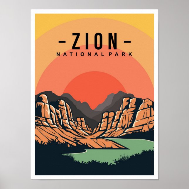 Póster Zion National Park Utah USA Travel Illustration (Frente)