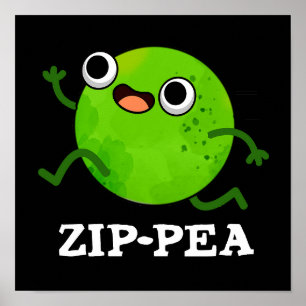 Póster Zip-pea Funny Zippy Pea Pun Dark BG