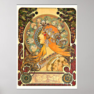 Póster Zodiac, Art Nouveau painting by Alphonse Mucha