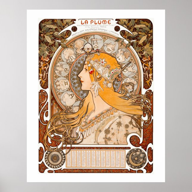 Póster Zodiac La Plume por Alphonse Maria Mucha (Frente)