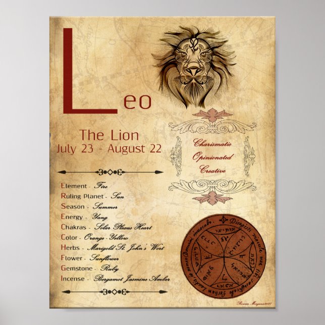 Póster ZODIAC LEO POSTER de Rótulo de nacimiento (Frente)