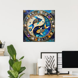 Póster Zodiac - Pisces Fish Yin y Yang